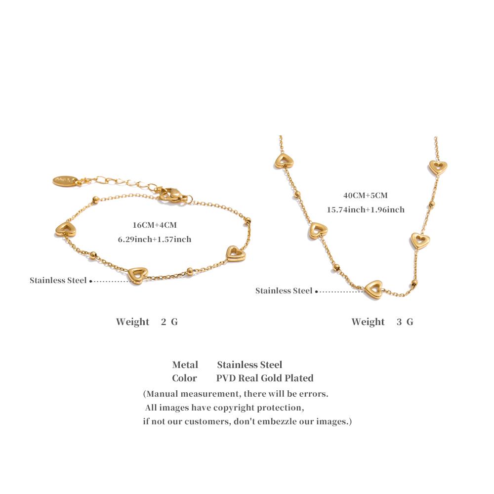 Yhpup Charm Stainless Steel Heart Love Chain Necklace Bracelet Bangle Water Resistant Chic Popular Romantic Korean Jewelry Gift