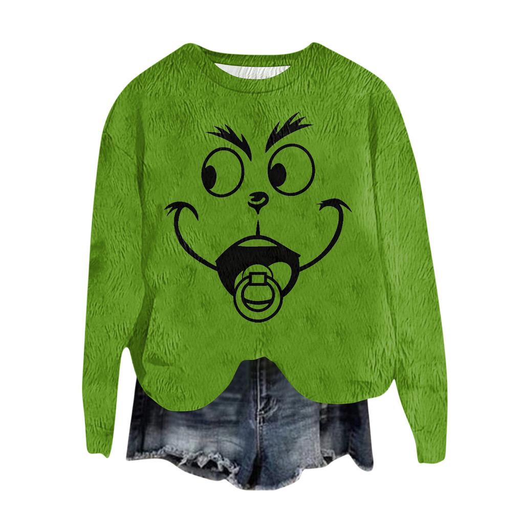 Ladies' Fashionable Round Neck Pullover Long Sleeved Top Christmas Printed Sweatshirt