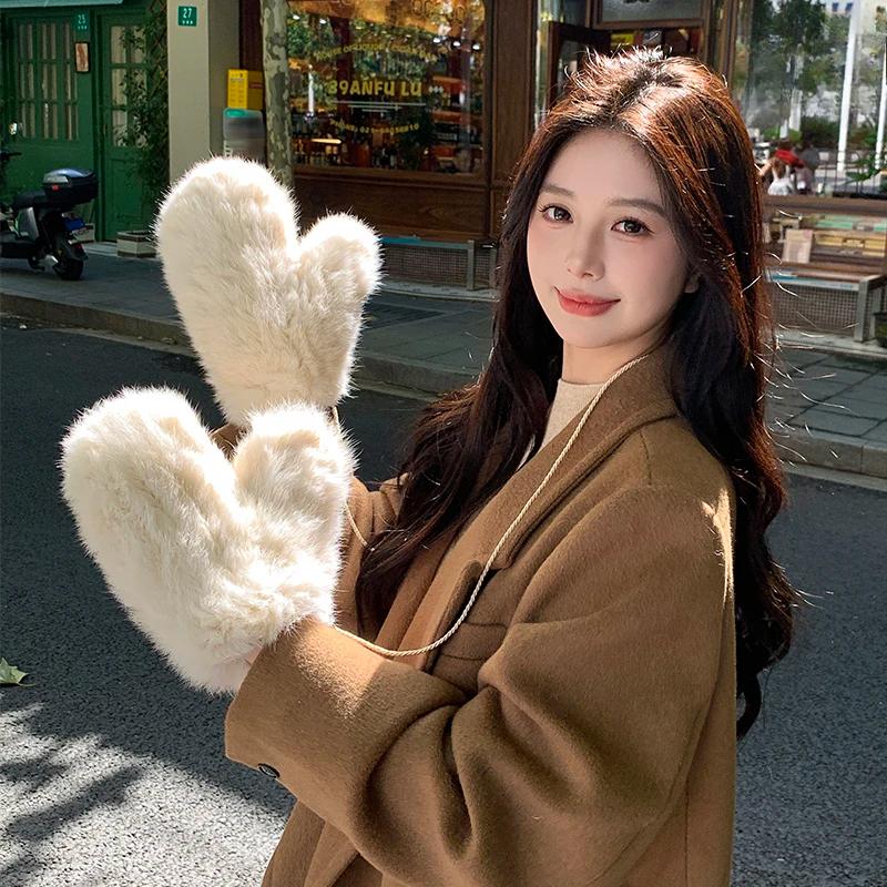 Winter Women Real Rabbit Fur Gloves Natural Thick Style Rabbit Fur Mittens Outdoor Girls Keep Warm Hand Knitted Fur Glove