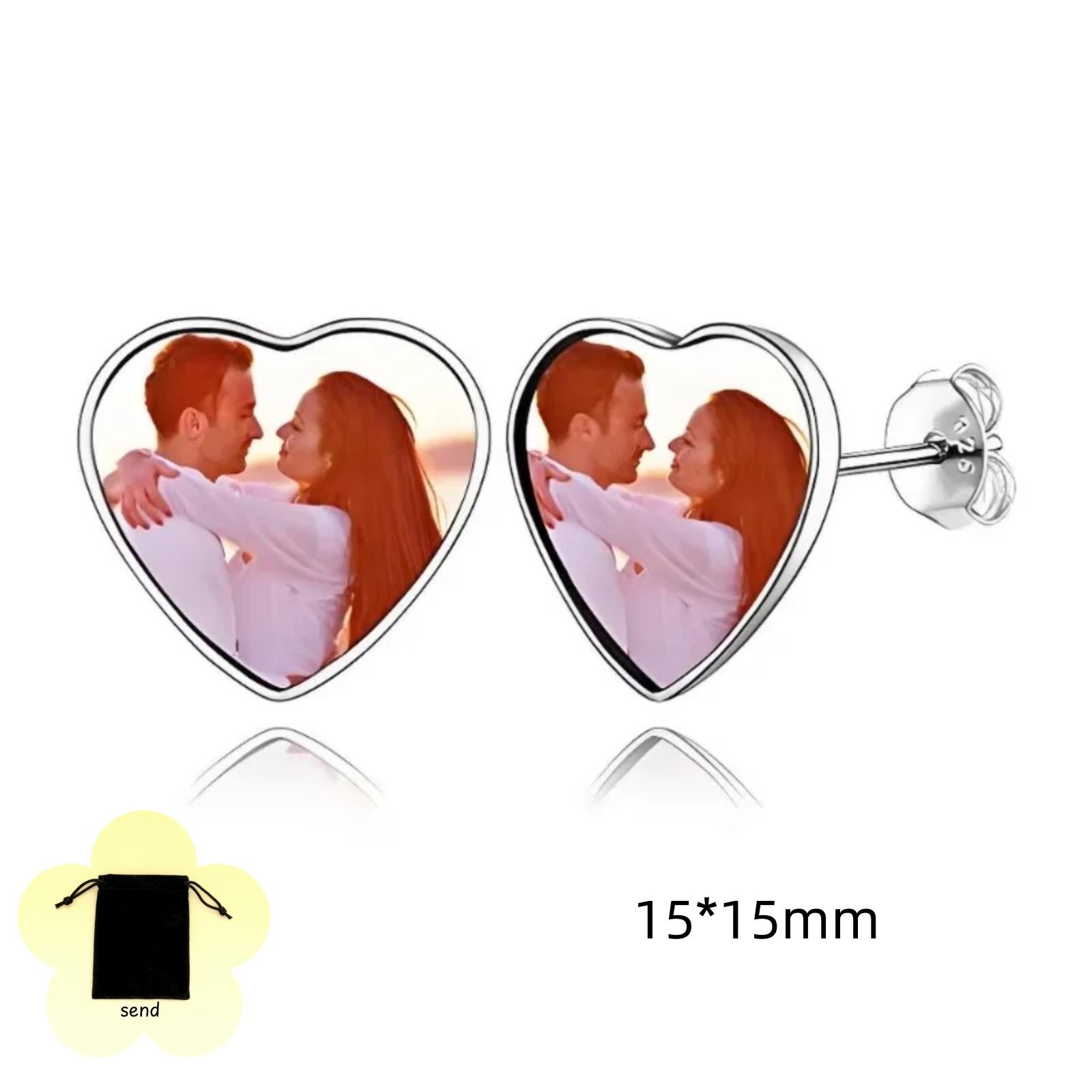 1pair Customized photo images heart-shaped earrings stainless steel personalized images circular heart-shaped earrings gifts