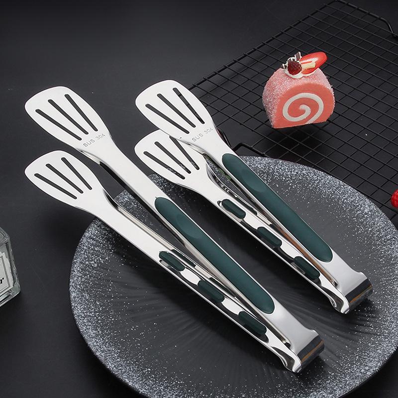 YEDE Silicone-Tipped Stainless Steel Food Tongs for Kitchen, Bread, Barbecue, Meat, and Steak.