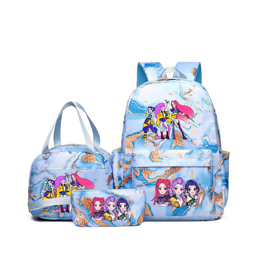 Demon Hunters Three-Piece Children'S School Bag Large Capacity 3D Digital Color Printing Kindergarten School Bag Meal Bag Pencil Bag