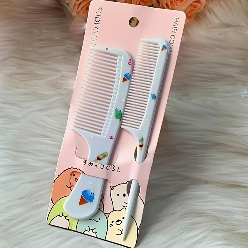 2pcs Vibrant Fruit Pattern Hairbrush Set - Durable ABS Plastic Rat Tail Comb with Fine Teeth & Wide Tooth Brush for Smooth Styling