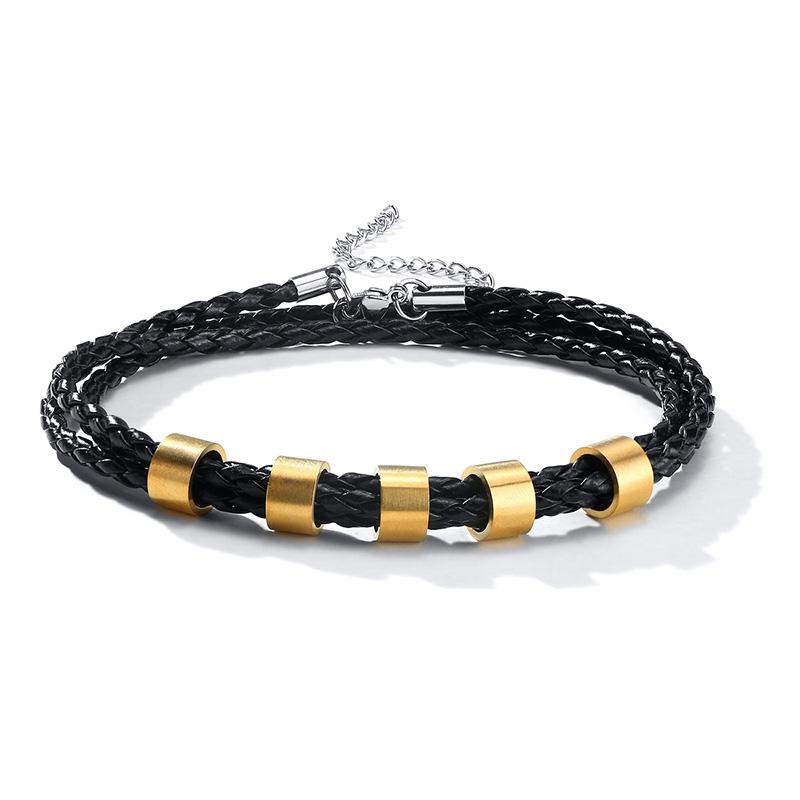 Vnox Free Personalize Family Name Bracelets for Men Layered Leather With Beads Charm Bracelet Couple Anniversary Gift to DAD Son