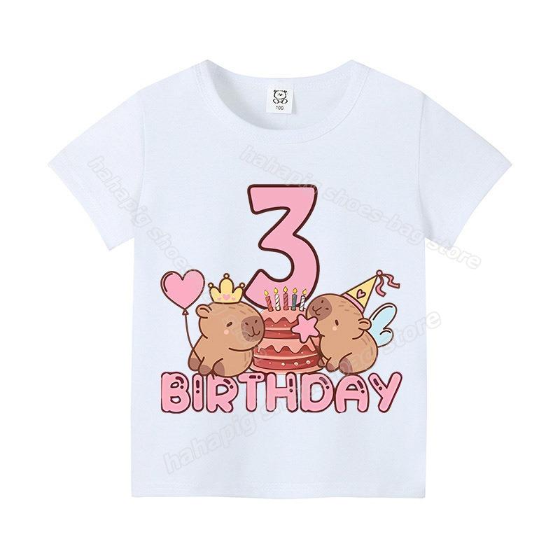 Capybara Girl Birthday Clothes Cute Toddler Kids Number T Shirt Cartoon Short Sleeve Baby Cotton T Shirt Summer Children  Tops