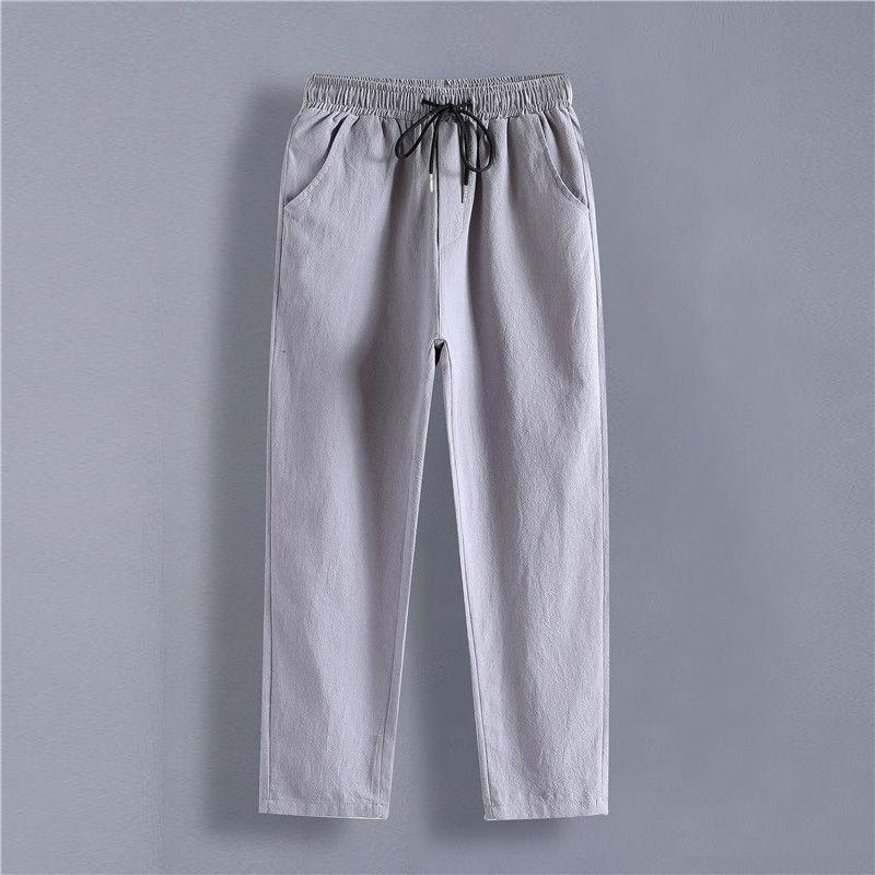 

Nine Point Мужские летние тонкие хлопковые свободные повседневные брюки Прямые брюки из хлопка и льна 4XL светло-серый