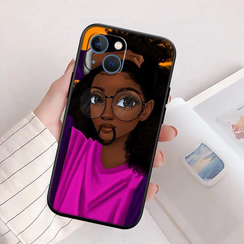 RP57 Poppin Zwart Meisje Nieuwe High-End Schelp Telefoonhoesje voor iPhone 16 15 14 13 12 Pro Max Plus Mini