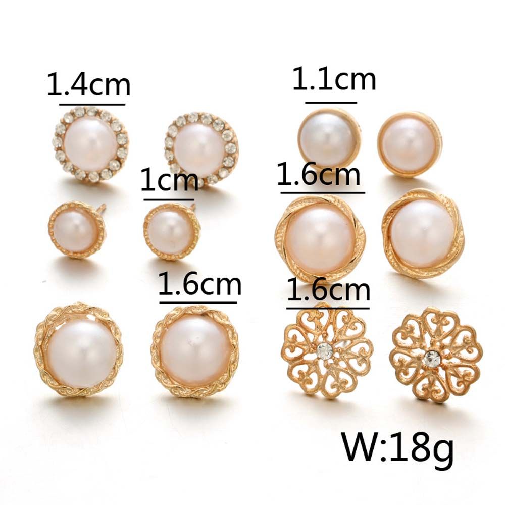 Gold Color Simulated Pearl For Women Hollow Round Accessories Jewelry Earring Sets Stud Earrings