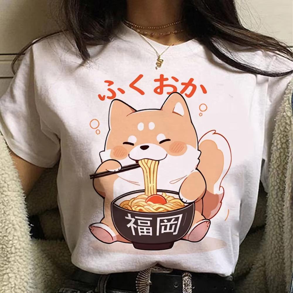 Летняя женская футболка в стиле Харадзюку Streetwear Уличная мода Креативная мода Смешная собака с принтом Круглый вырез Женская одежда S