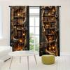 2pcs Magical Vintage Bookcase & Starry Pattern Curtains, Designed for Light Blocking, Premium Material, Suitable for Study,