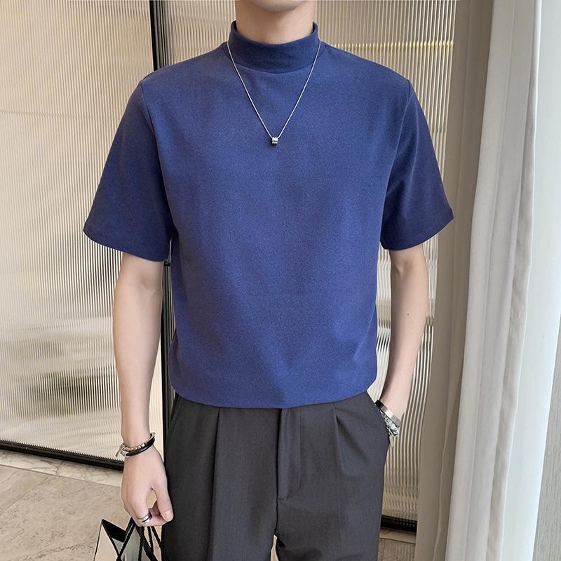 Men's White Short-Sleeve High-Neck T-Shirt - 2022 Spring/Summer Collection, Elegant and Versatile Style