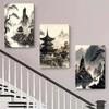 3 pieces of new Chinese ink landscape canvas decorative paintings, Chinese style Zen landscape pavilions, living rooms, entrance