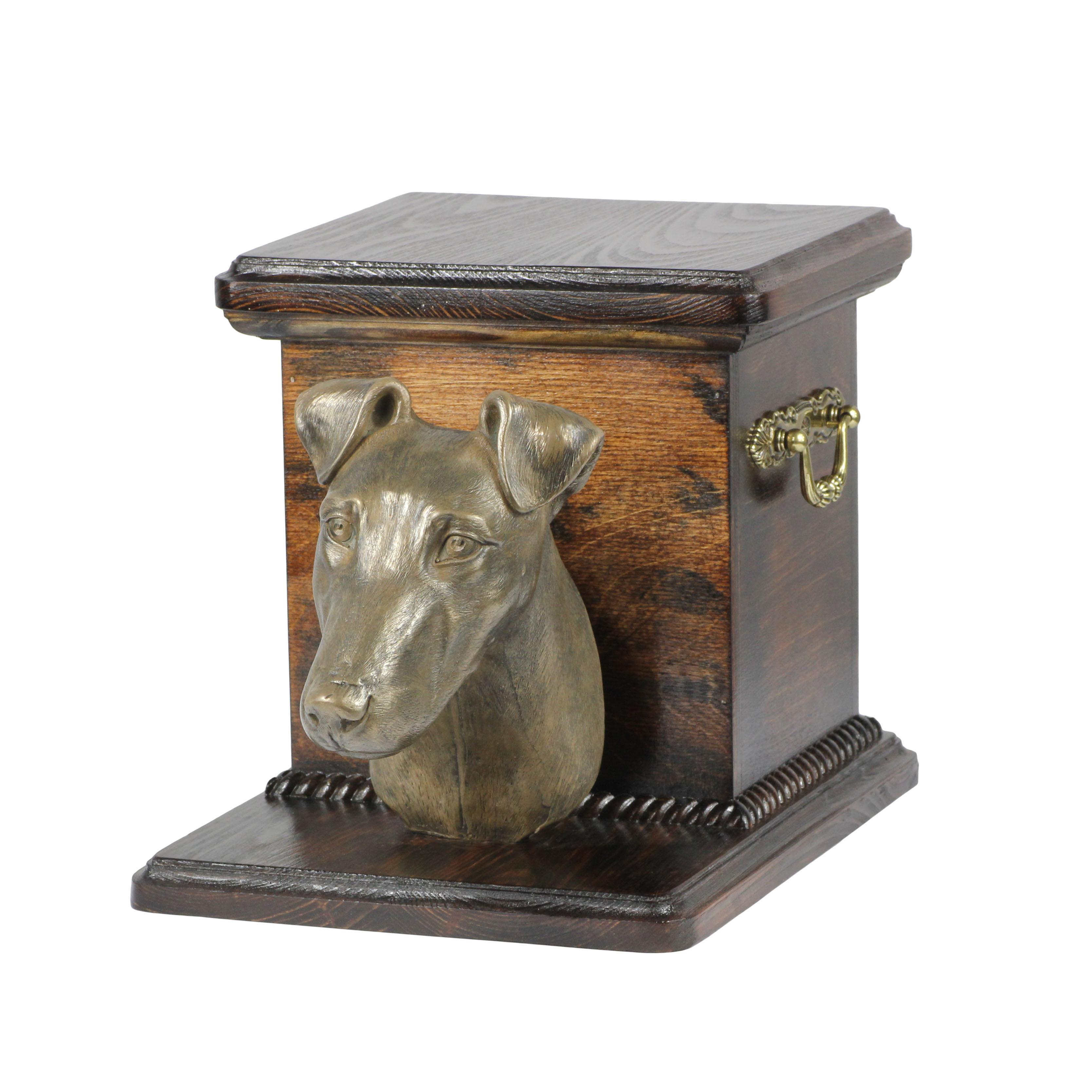 

Fox Terrier Smooth - urn for dog ashes with a statuette, elegant urn for a dog, unique urn with a bust of a dog by Art-Dog brand коричневий