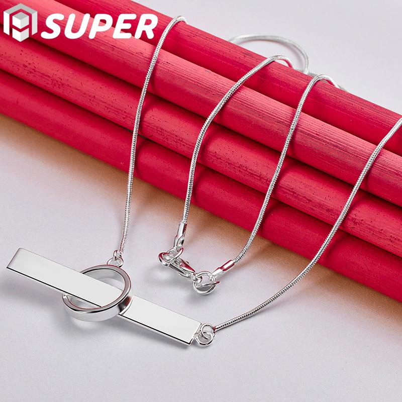 925 Sterling Silver Circle Rectangle Pendant Necklace Jewelry