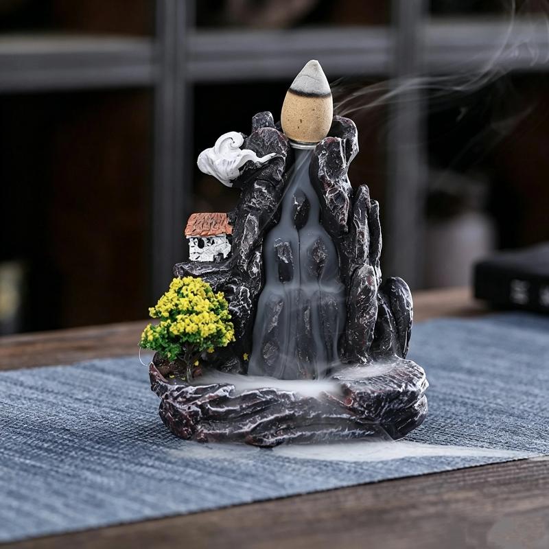 1Pcs Home Decor Backflow Incense Burner Mountain River Waterfall Aroma Smoke Zen Censer Holder Fun Gift