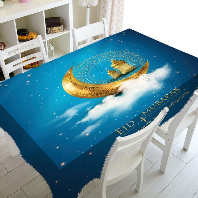Muslim Mosque Ramadan Tablecloth Kitchen Rectangle Tablecloth Crescent Lantern Waterproof Accessory Festival Party Tablecloth