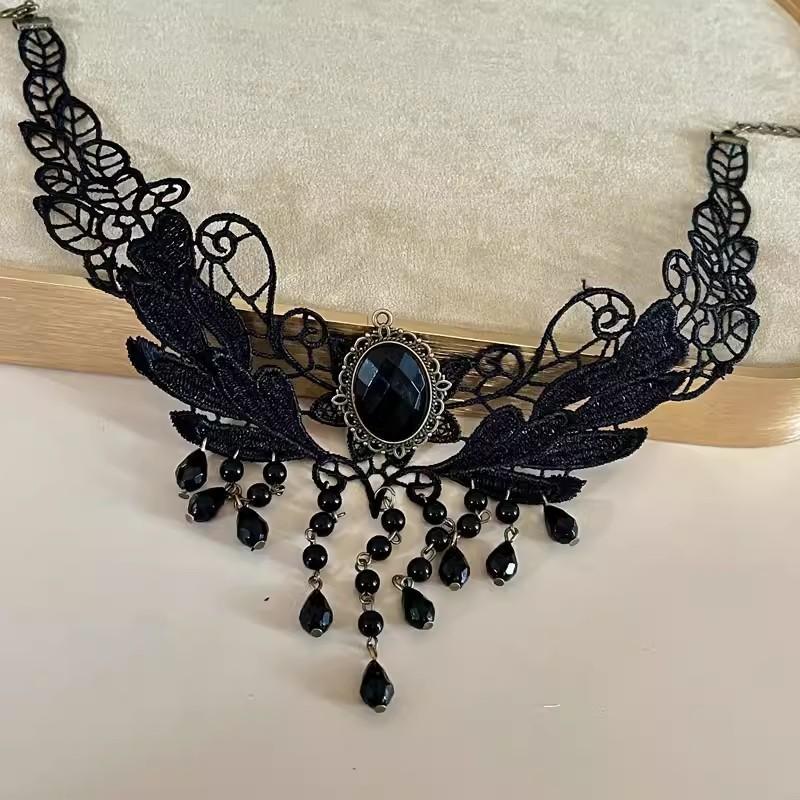 Pure Desire Wind White Lace Flower Tassel Necklace Vintage Court Wind Pearl Neck Strap Sweet Lolita Collarbone Chain