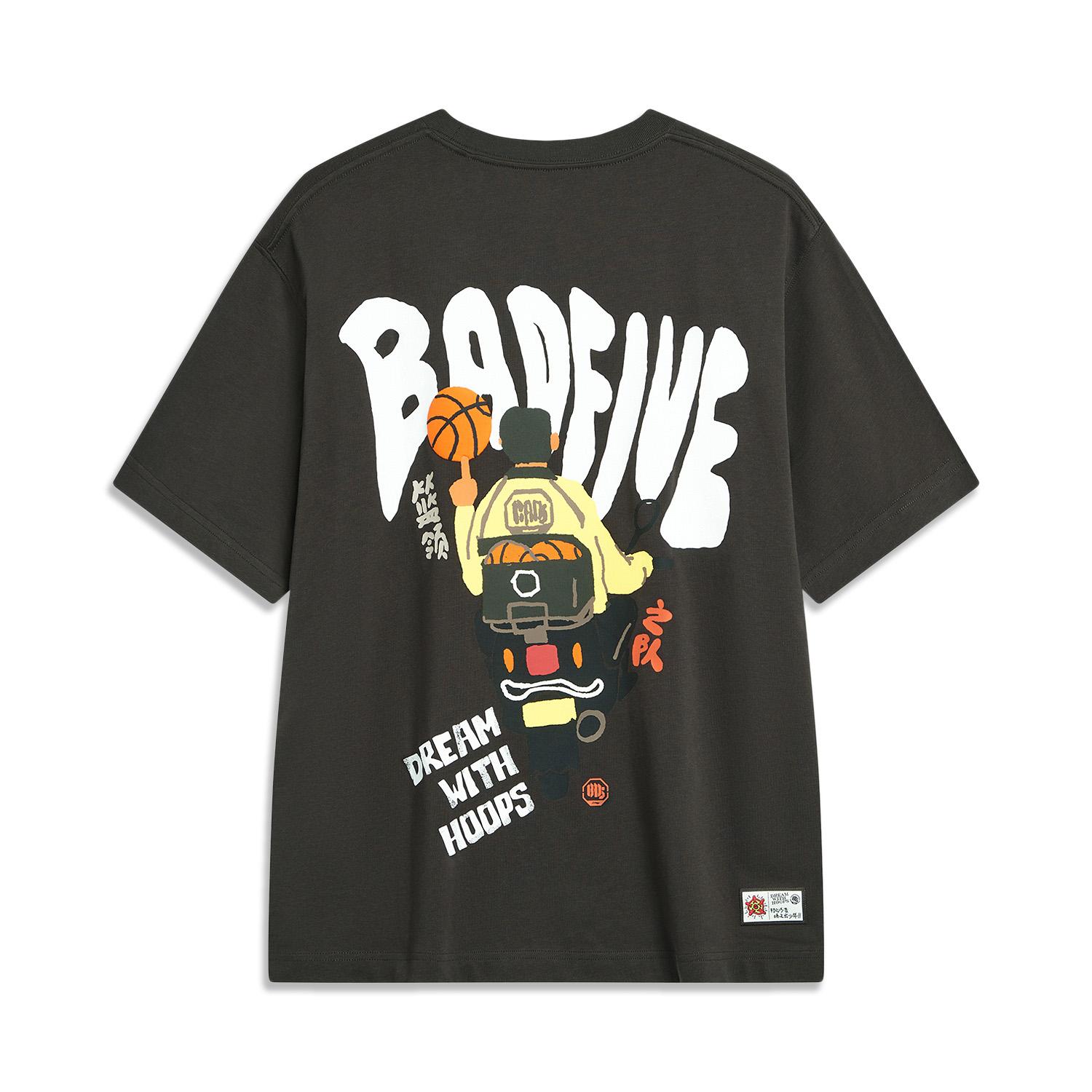 

Футболка унисекс с коротким рукавом и круглым вырезом Li Ning Yellow Knight Pattern Printed, черная AHST901-3 S