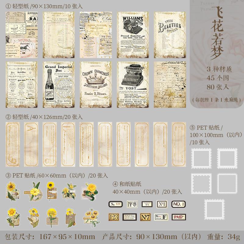 80-Sheet Vintage Paper & Sticker Mix Kit, Retro Patterns for Journaling, Scrapbooking & DIY Card Making, Self-Adhesive