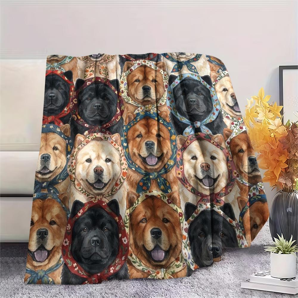 1PC Retro Pet Puppy Print Flannel Blanket, High Quality All Seasons, Home Decor, Warmth and Comfort, Perfect for Christmas Gifts