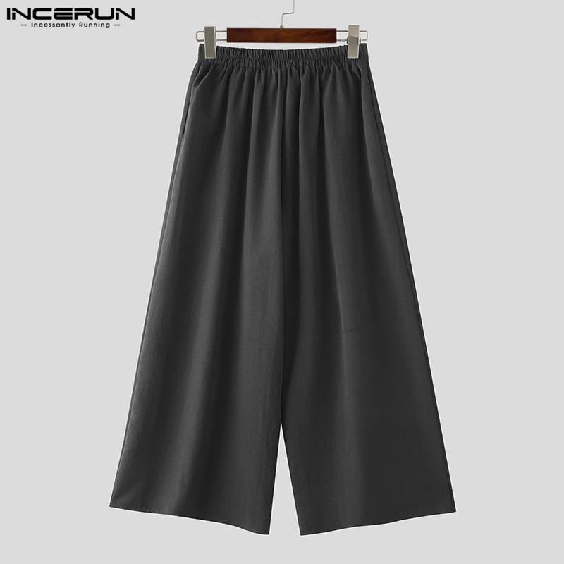 INCERUN Neformální kalhoty s elastickým pasem a širokými nohavicemi, dlouhé kalhoty s kapsami