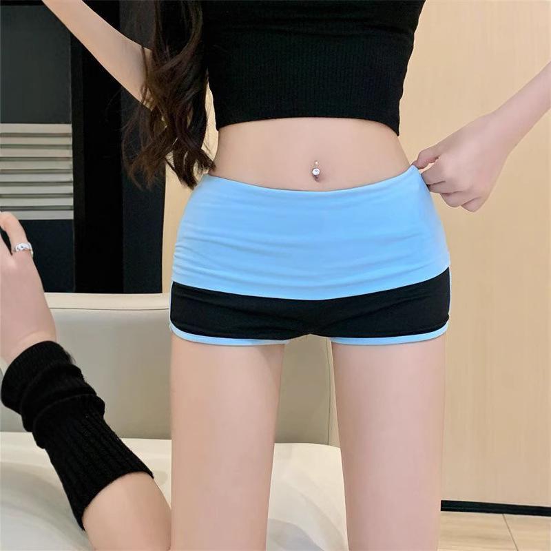 Damskie szorty casualowe ze stretchem z blokami kolorów z niskim stanem - letnie szorty A-line do fitnessu i do domu