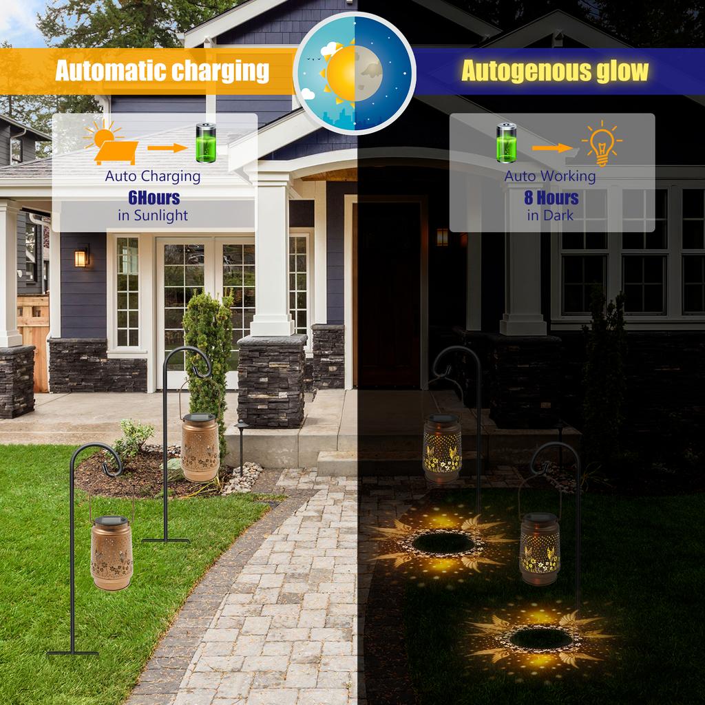 Outdoor Garden Solar Light Metal Hanging Hummingbird Hollow LED Landscape Lanterns Waterproof Lawn Lights for Yard Patio Decor