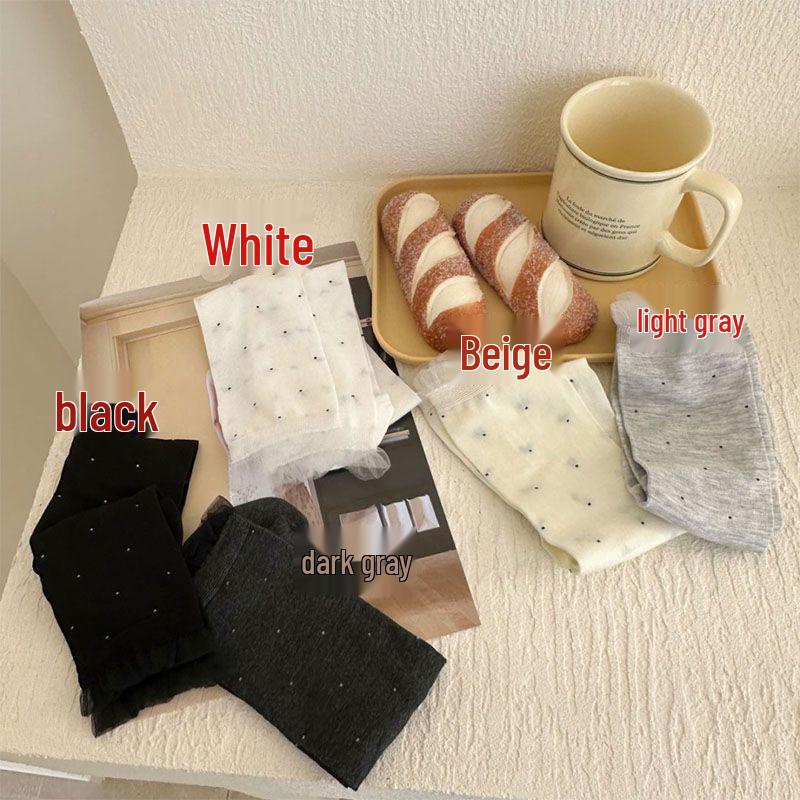 

Носки гольфы в горошек с кружевом в стиле Miu Miu - Модные корейские носки до середины икры для девочек, идеально подходящие для весны и лета Small Polka Dot Mesh Mid-Calf бежевый