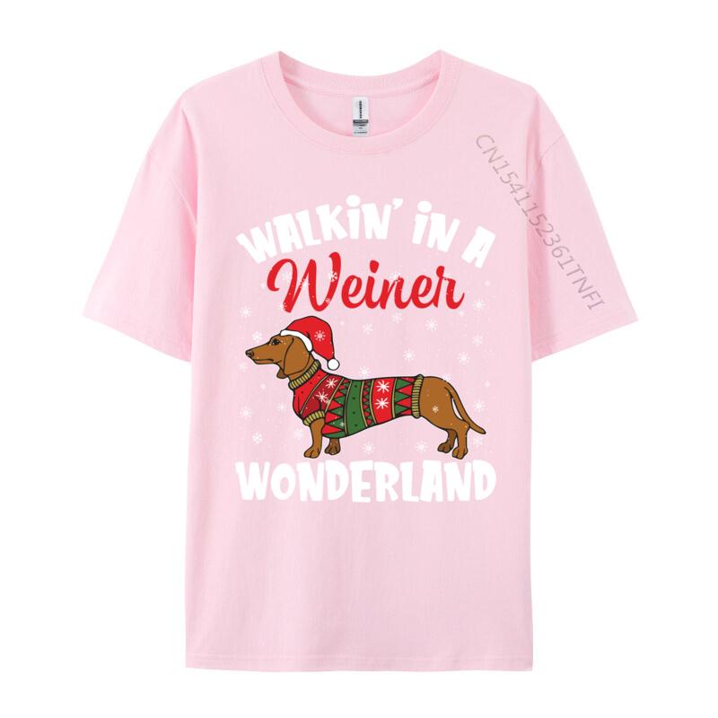 Walking In A Wiener Wonderland Funny Dachshund Christmas T-Shirts Vintage Cotton Tee Shirts Gift Idea Tops