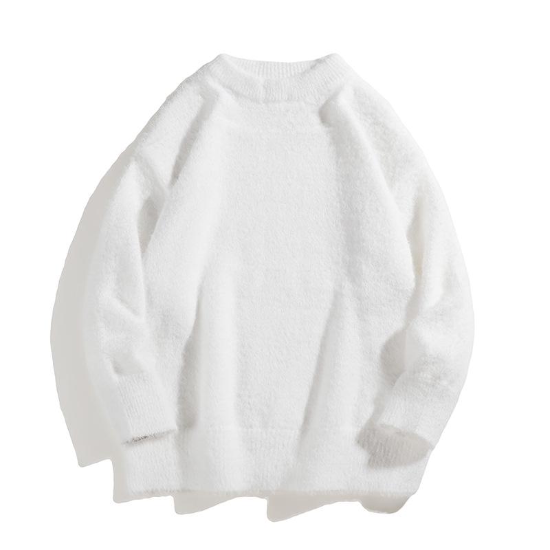 Унисекс ретро свитер из мохера - Осенне-зимний свободный вязаный топ однотонный с отделкой из искусственного меха норки L