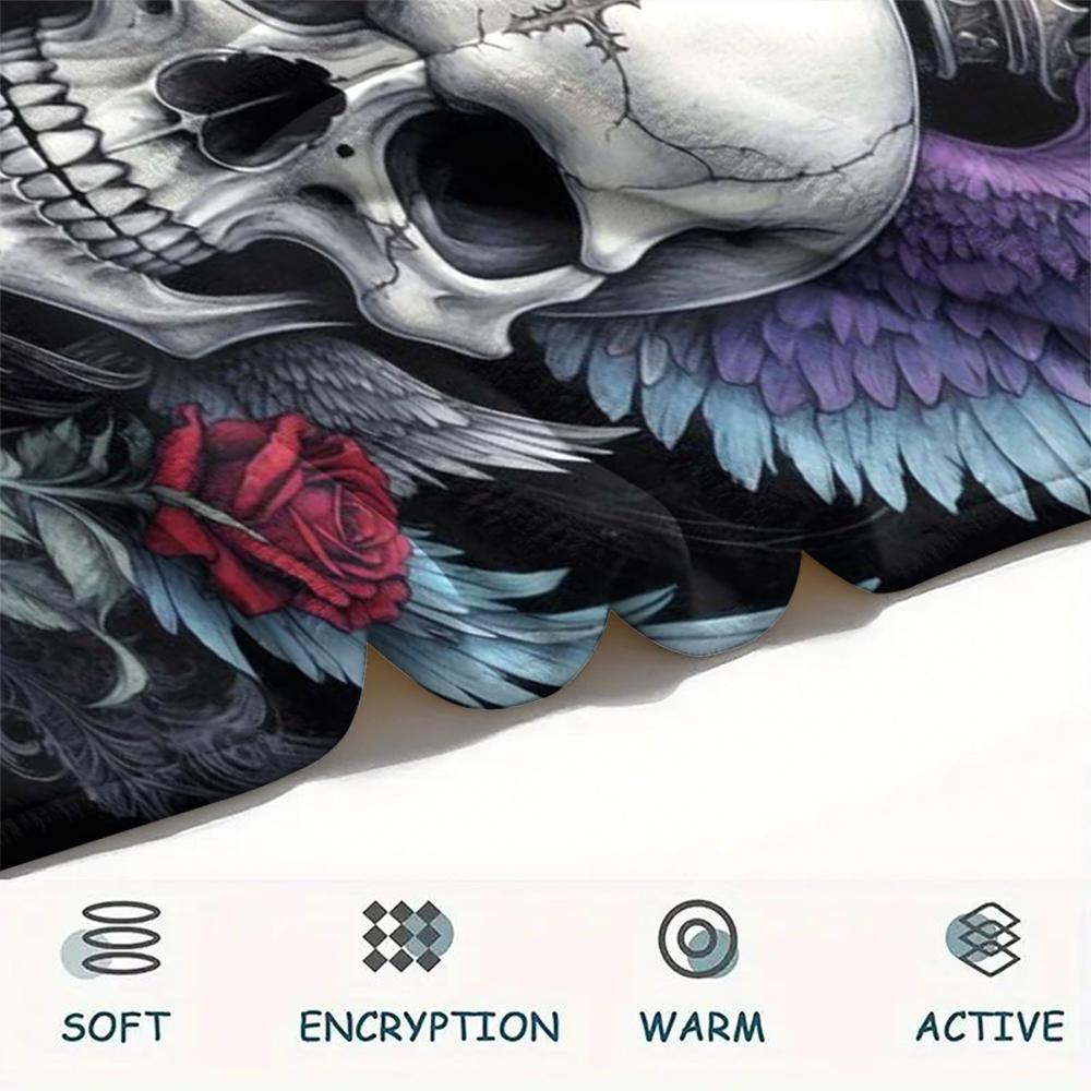1Pc Skull Head Print Flannel Blanket, High Quality Comfortable for All Seasons, Home Decor, Warmth and Comfort, Perfect for Gifts