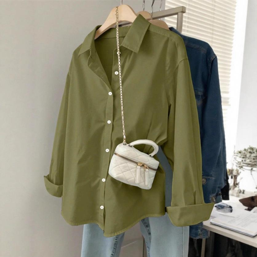 Women's Long Sleeve Blouse Turn Down Collar Elegant Casual Shirt Loose Fit Office Top For Spring Autumn