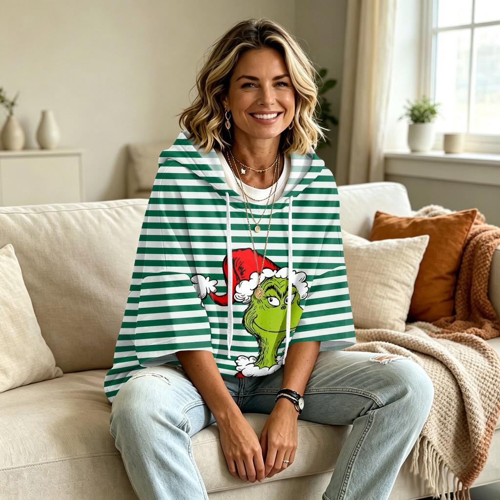 Women's Christmas Graphic Print Hooded Loose Fit Sweatshirt