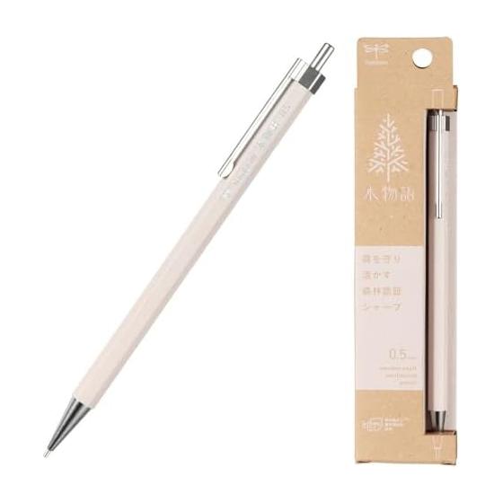 Tombow Pencil  Mokumonogatari  Wooden Mechanical Pencil, 0.5mm, White, Natural Wood Grain, Hexagonal Barrel, FSC Certified Wood, Eco-Friendly Design