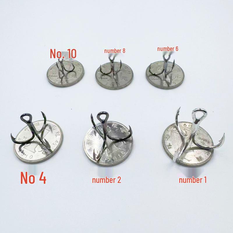 Reinforced Blood Groove Treble Hook, Rust-Proof Bright Silver with Black Nickel Plate, Three-Anchor Fishing Hook.