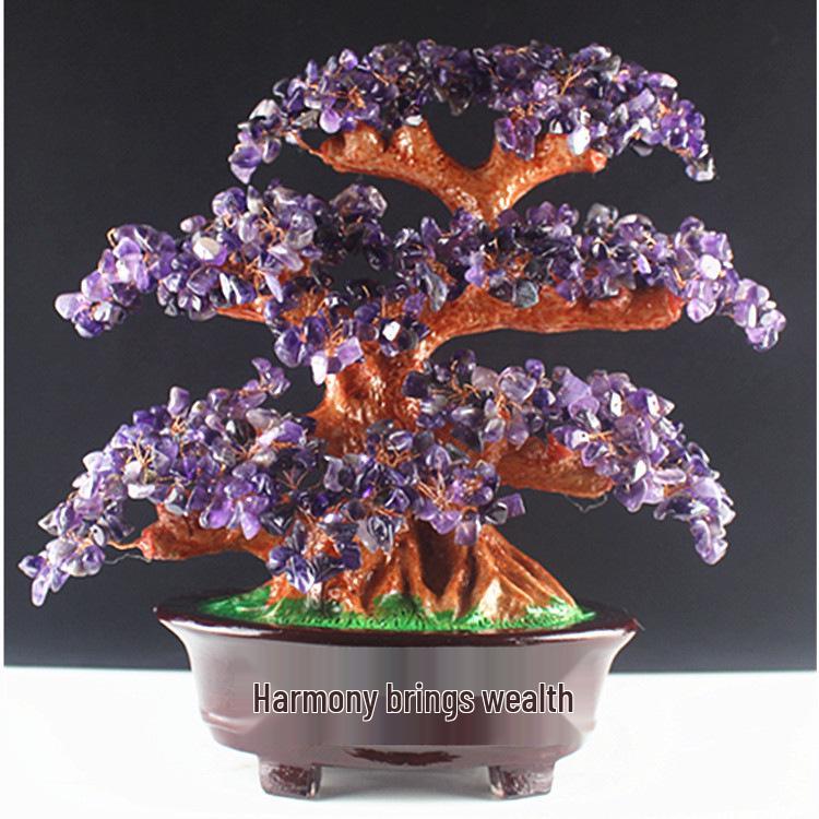 Amethyst Money Tree Ornament: Purple Wealth-Attracting Home Decor Gift