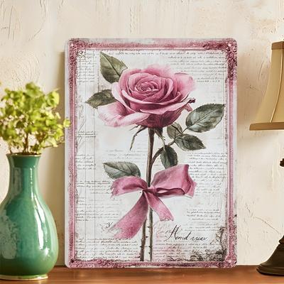1 Stück Vintage Rose & Säule Dekorative Metall Wandkunst - Rustikale Zinnmalerei für Zuhause, Garten, Terrasse, Bar, Café, Club, Bauernhaus -
