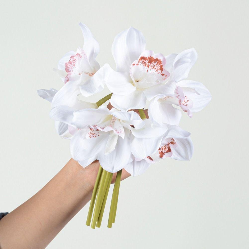 6 Heads Artificial Cymbidium Flowers Real Touch Magnolia Branch  Birthday Decor