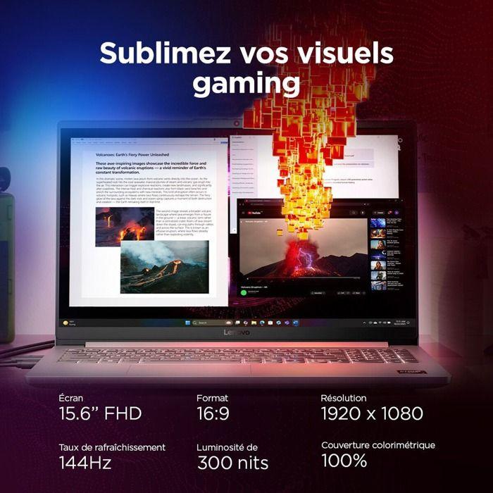 PC Portable Lenovo Gaming LOQ 15ARP10E 15,6” FHD 144 Hz AMD Ryzen™ 7 16 Go RAM 512 Go SSD Nvidia® GeForce RTX™ 4050 Gris