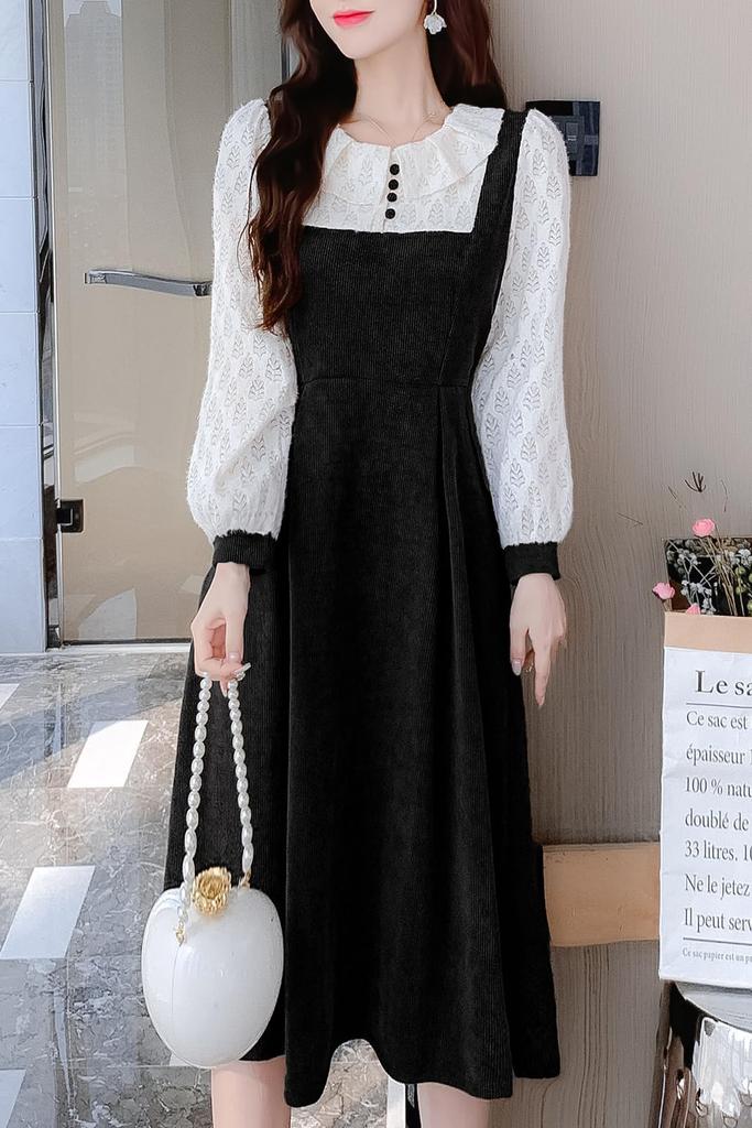 Chubikime Long Sleeve Dress with Layered Midi and Flattering and Cute for a Mature Thick Corduroy Fabric for Perfect for and Women's Trim, Length,