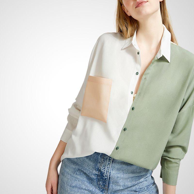 

Stylish Niche Style Contrast Color Autumn Loose Casual Shirt Contrast Color XL