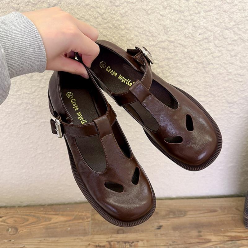 Fashion Fashion Elegant Hollow Out Thick Heel Shoes Spring Female Flat Shoes 2025 Designer Vintage College Style Mary Jane Shoes Women