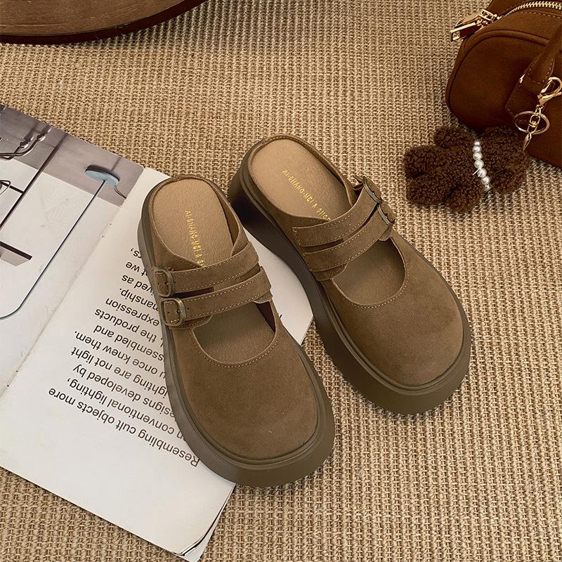 

Универсальные и легкие ретро шлепанцы с толстой подошвой и сумкой для женщин на новый осенне-зимний сезон 2025 года для ношения на улице, чтобы увеличить рост Мэри Джейн 39 хаки