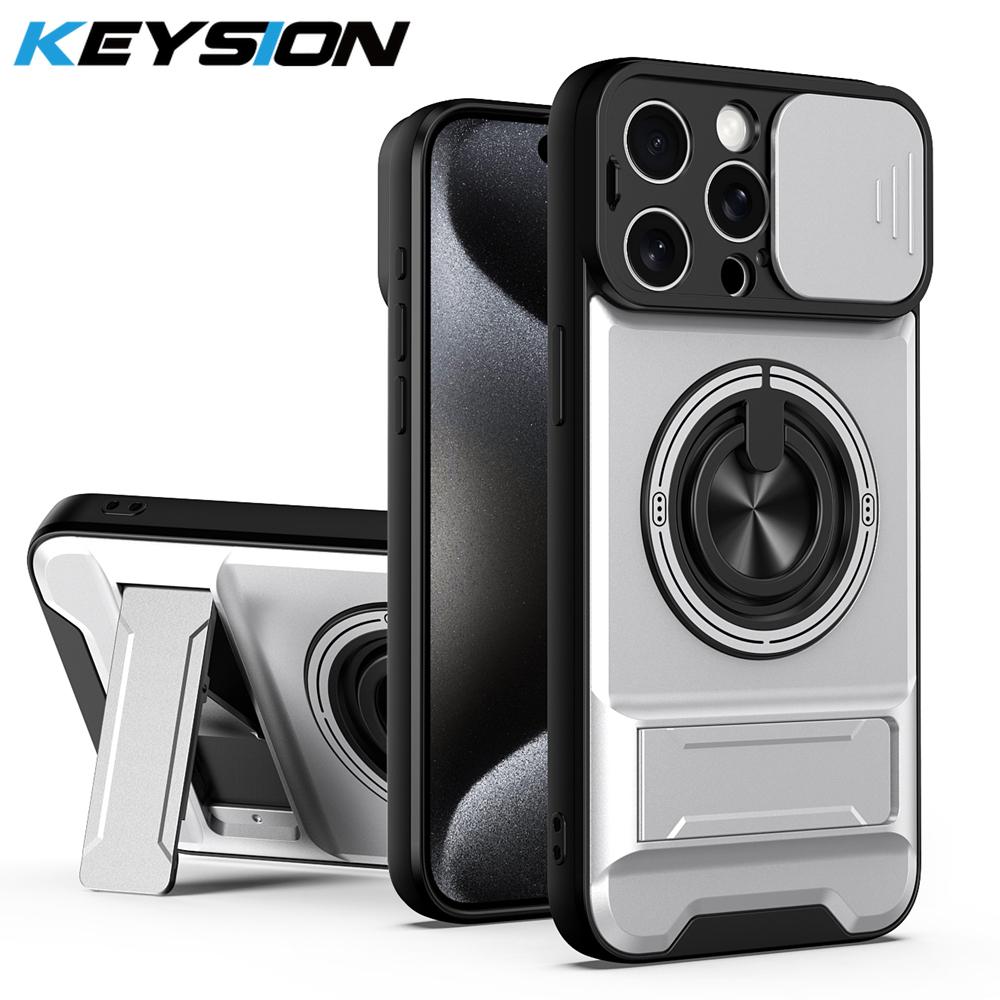 KEYSION Magnetic Phone Case for iPhone 13 14 15 Pro Max 15 Plus Slide Camera Protection Upright Kickstand Shockproof Back Cover