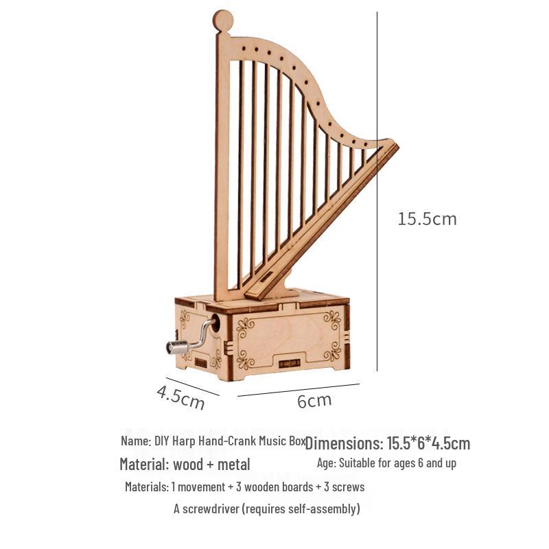 3D Handcrafted Wooden Harp Jigsaw Music Box Puzzle for Kids