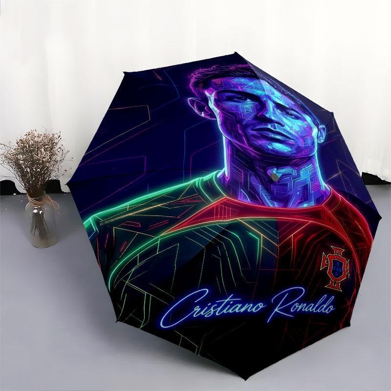 1 PC Automatic Folding Umbrella - CR7 Cristiano Ronaldo Pattern, Portable & Foldable Design with 8 Ribs, Christmas Birthday Gifts