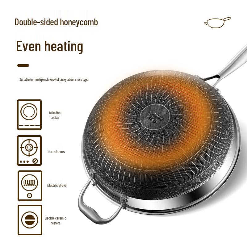 Zhi Shi 316 Stainless Steel Double-Sided Honeycomb Wok