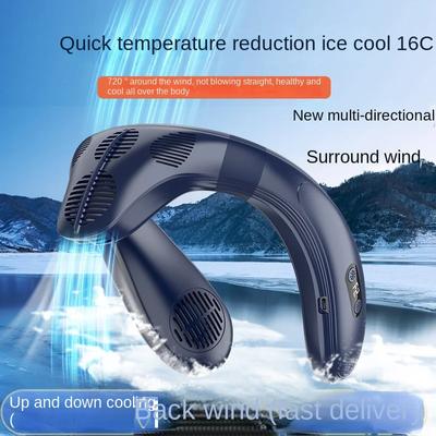 2024 New Outdoor Hanging Neck Fan 3-speed Telescopic Cooling Air Conditioner Mini Leafless Silent Portable Outdoor Fan 5200mah Battery Lasting