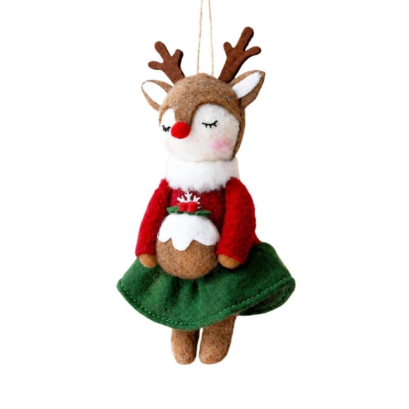 Cartoon Christmas Reindeer Hanging Decoration with Short-Pile Fabric, Finished Edges, and Holiday Artwork for Branch Displays