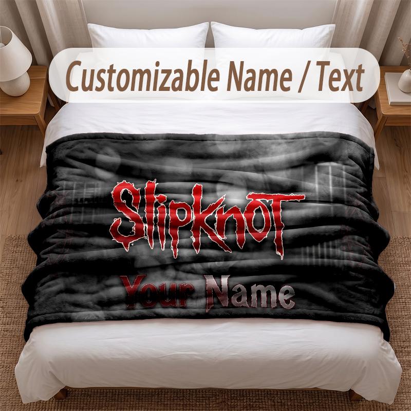 Slipknot Printed Flannel Blanket Custom Name Text Soft Warm Throw For Bedroom Holiday Gift